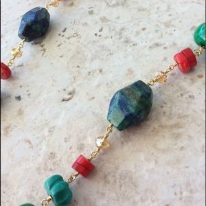 Gold Plated Natural Azurite Stone Necklace